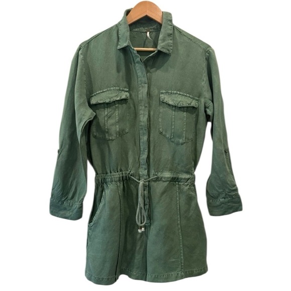YFB Green Utility Romper With Pockets and Optional Roll Tab Sleeves Size Small - Picture 4 of 7